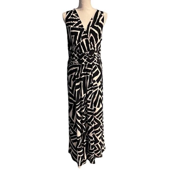 International Concepts Black and White Geometric Sleeveless Maxi Dress | Size L - Picture 1 of 6